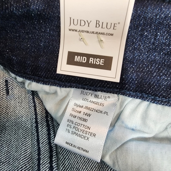 NWT JUDY BLUE Distressed Mid Rise Dark Wash Denim Skinny Fit Jean 14 W - Picture 5 of 15